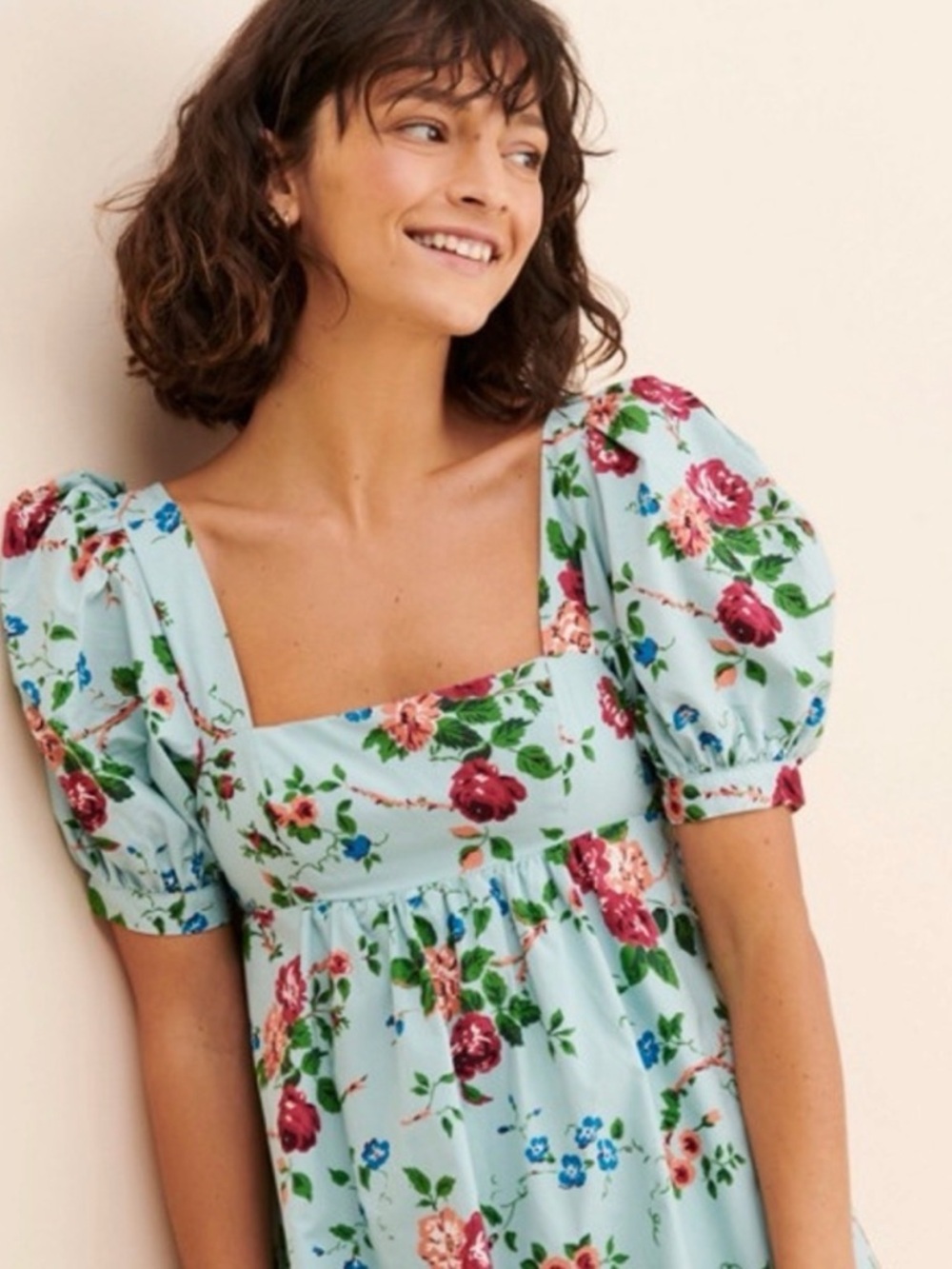 Laura Ashley Urban Outfitters collab Floral Square-Neck Midi Dress in Light Blue